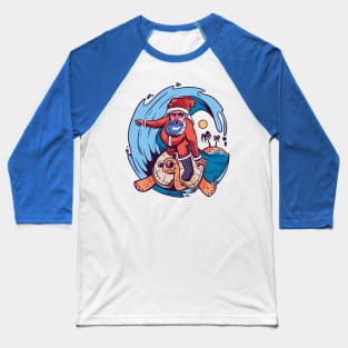 Santa Claus Surfing Turtle Baseball T-Shirt